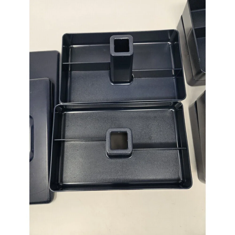 VINTAGE TUPPERWARE 4 PIECE STACKABLE JEWELRY DESK ORGANIZER NAVY BLUE SET OF 2